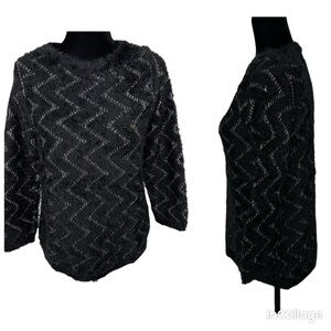Chicos Black gold Metallic zig zag fuzzy sweater 0